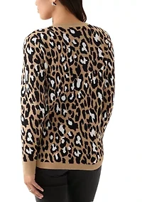 Women's Printed Cable Knit V-Neck Sweater