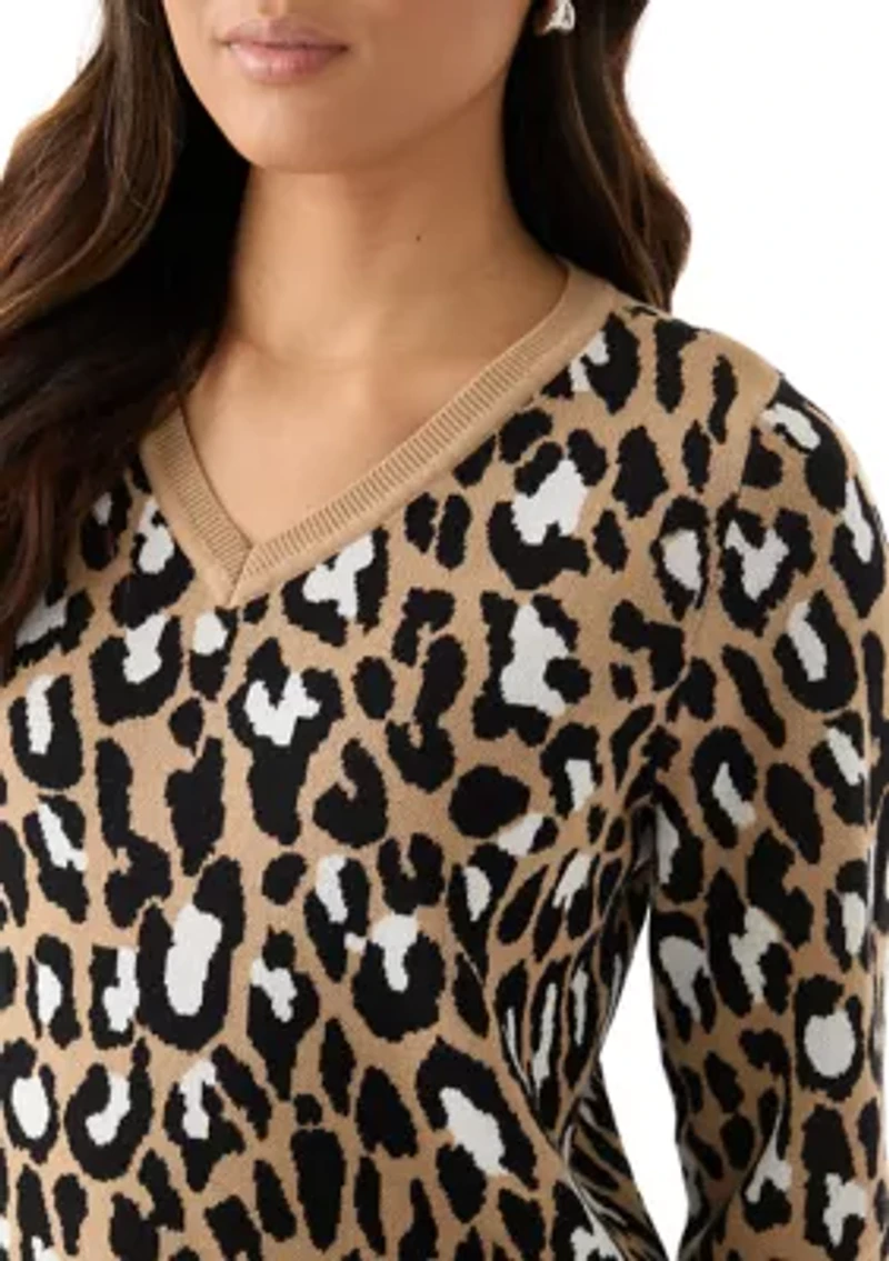 Women's Printed Cable Knit V-Neck Sweater