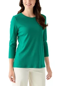 Women's 3/4 Sleeve Crew Neck Solid T-Shirt