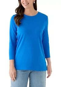 Women's 3/4 Sleeve Crew Neck Solid T-Shirt