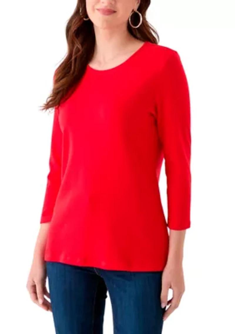 Women's 3/4 Sleeve Crew Neck Solid T-Shirt
