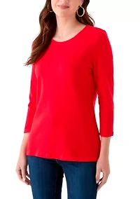 Women's 3/4 Sleeve Crew Neck Solid T-Shirt