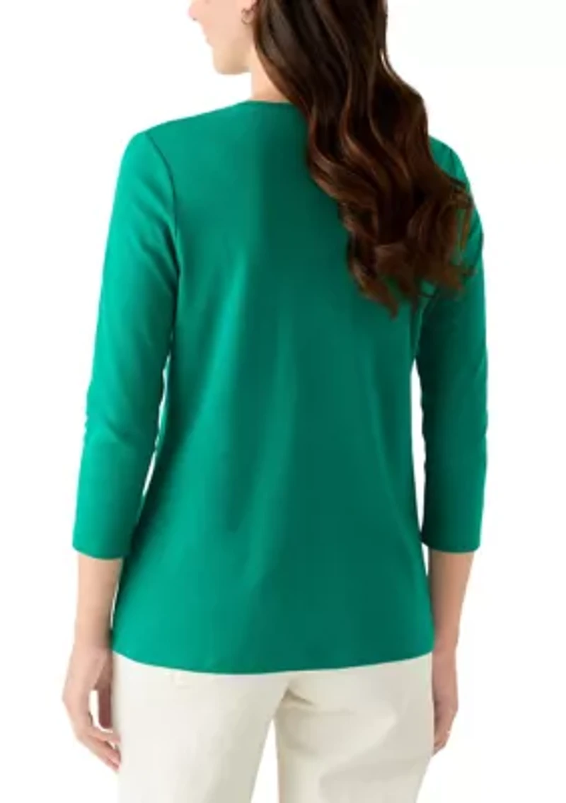 Women's 3/4 Sleeve Crew Neck Solid T-Shirt