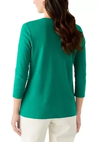 Women's 3/4 Sleeve Crew Neck Solid T-Shirt