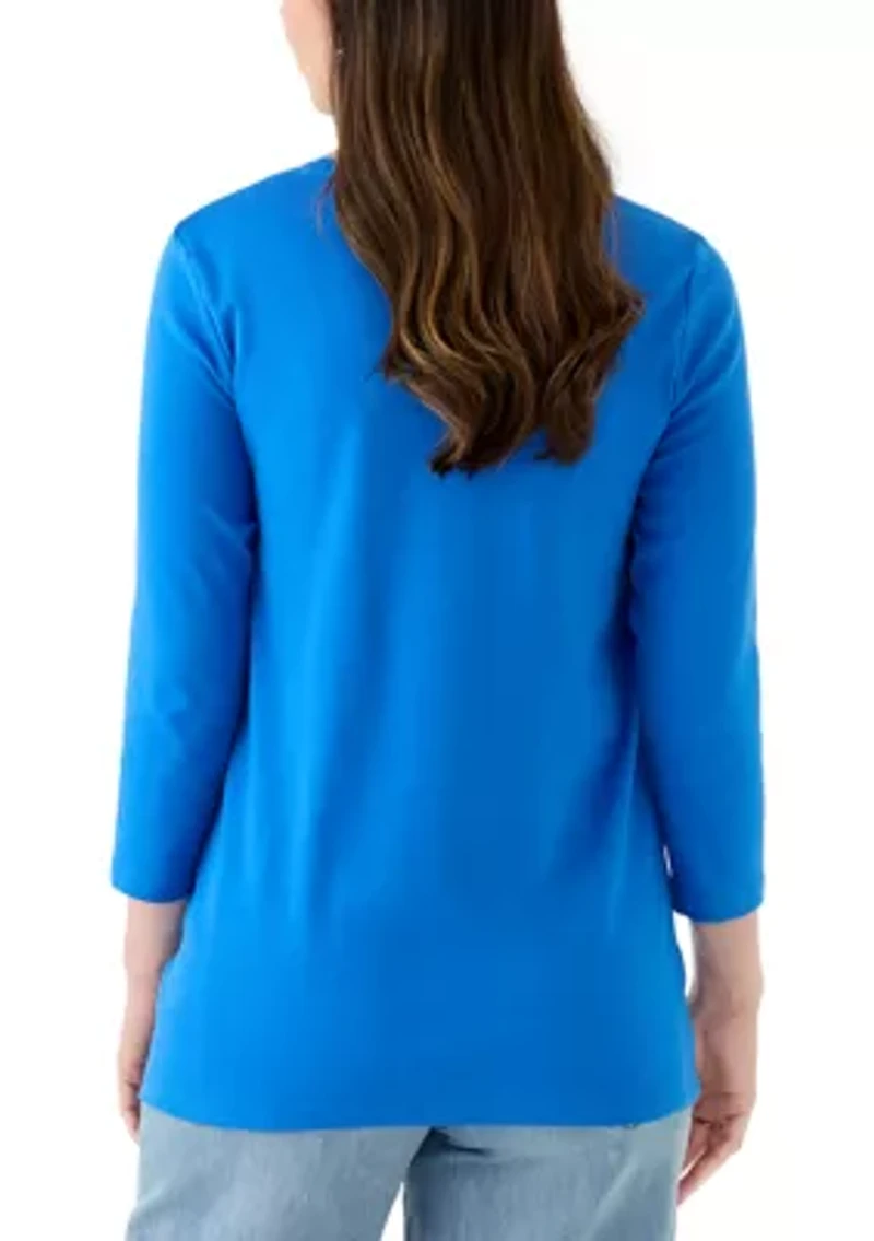 Women's 3/4 Sleeve Crew Neck Solid T-Shirt