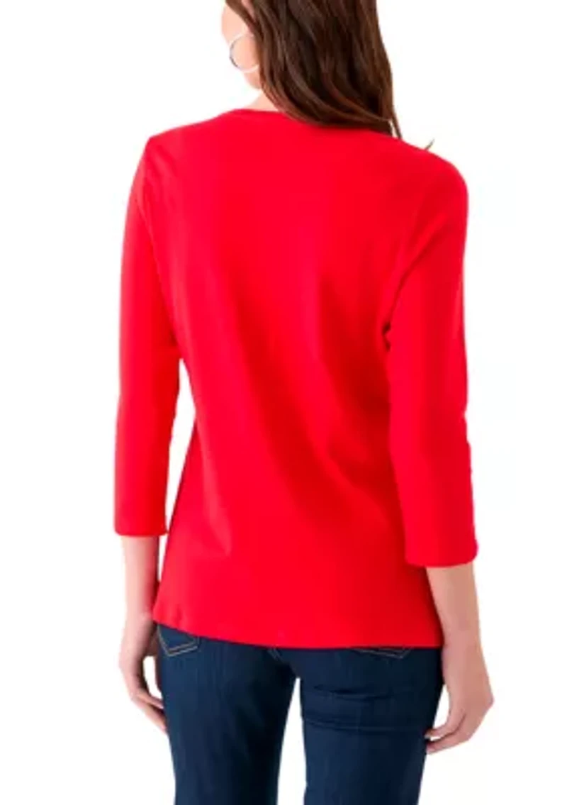 Women's 3/4 Sleeve Crew Neck Solid T-Shirt