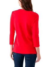 Women's 3/4 Sleeve Crew Neck Solid T-Shirt
