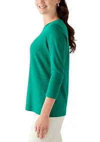 Women's 3/4 Sleeve Crew Neck Solid T-Shirt