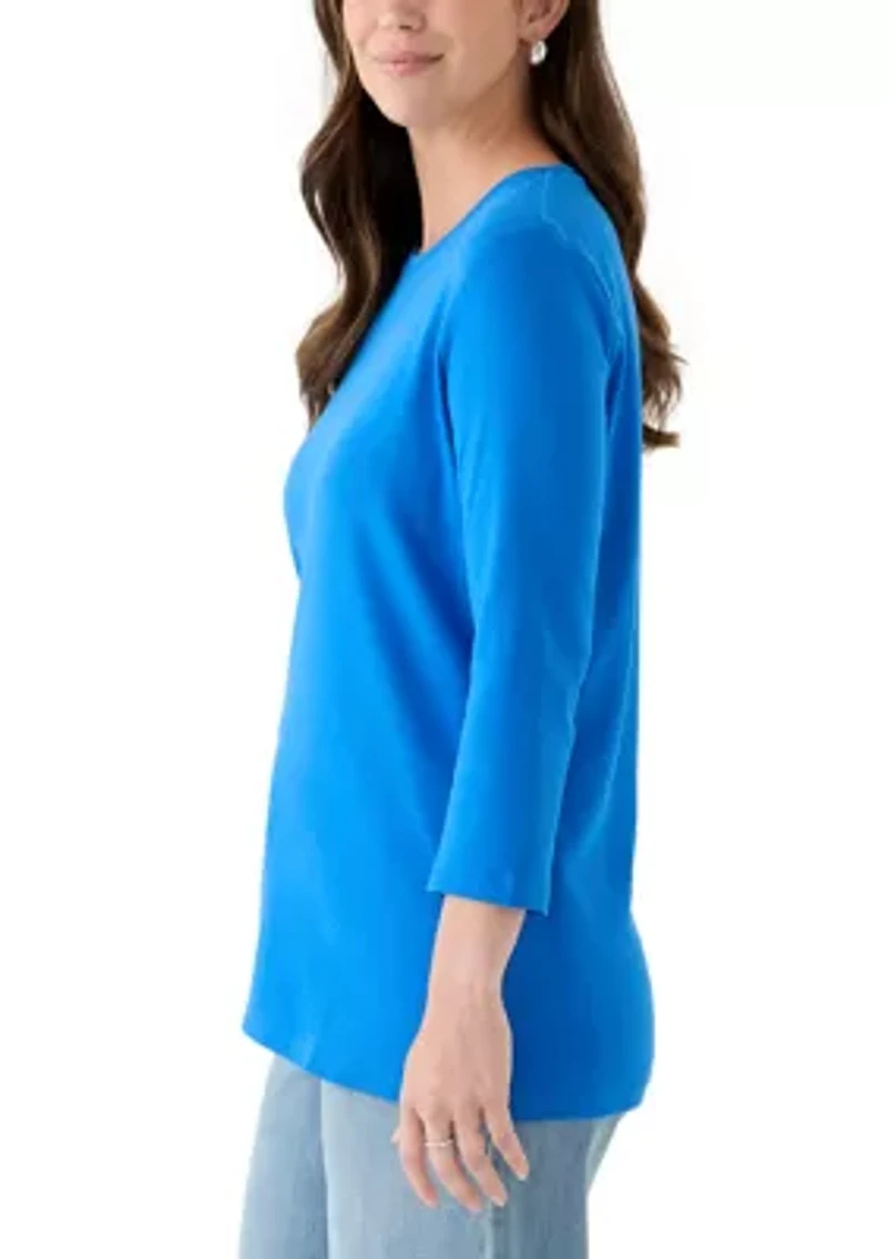 Women's 3/4 Sleeve Crew Neck Solid T-Shirt