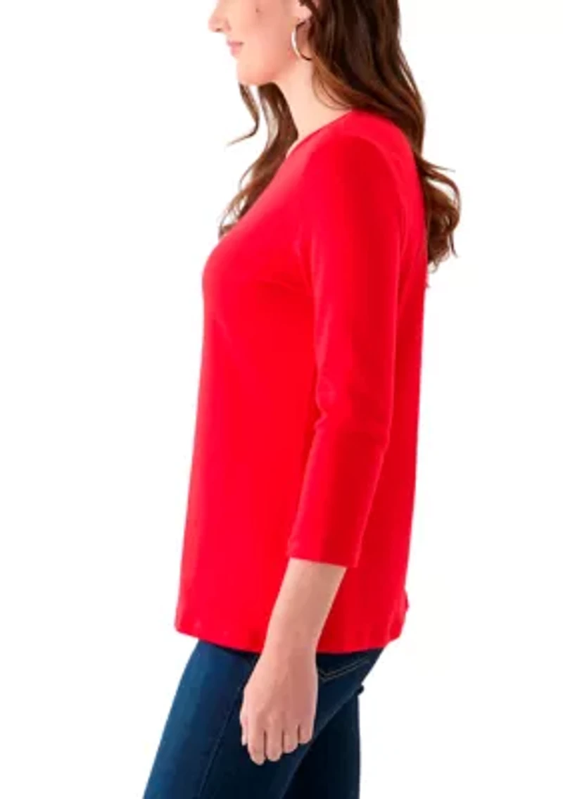Women's 3/4 Sleeve Crew Neck Solid T-Shirt