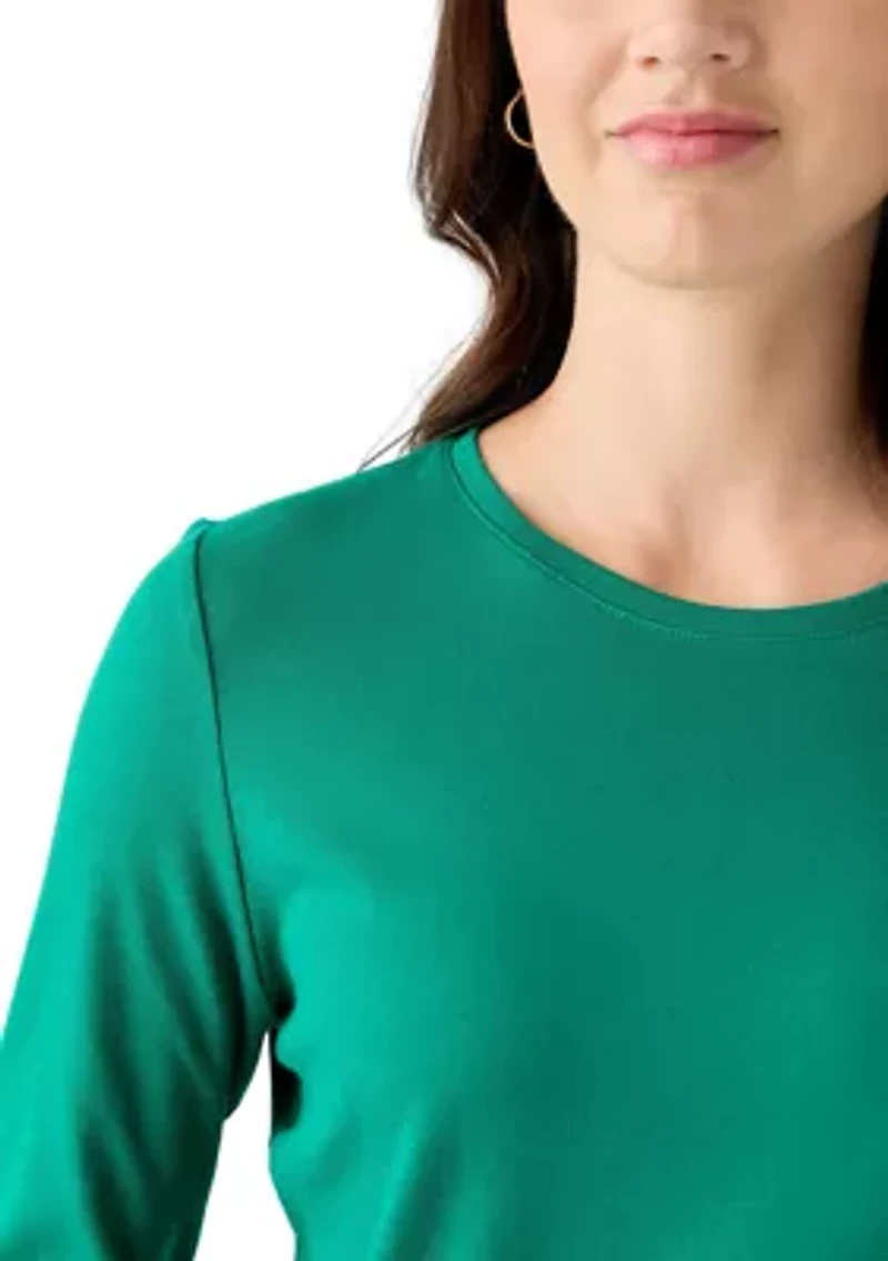 Women's 3/4 Sleeve Crew Neck Solid T-Shirt