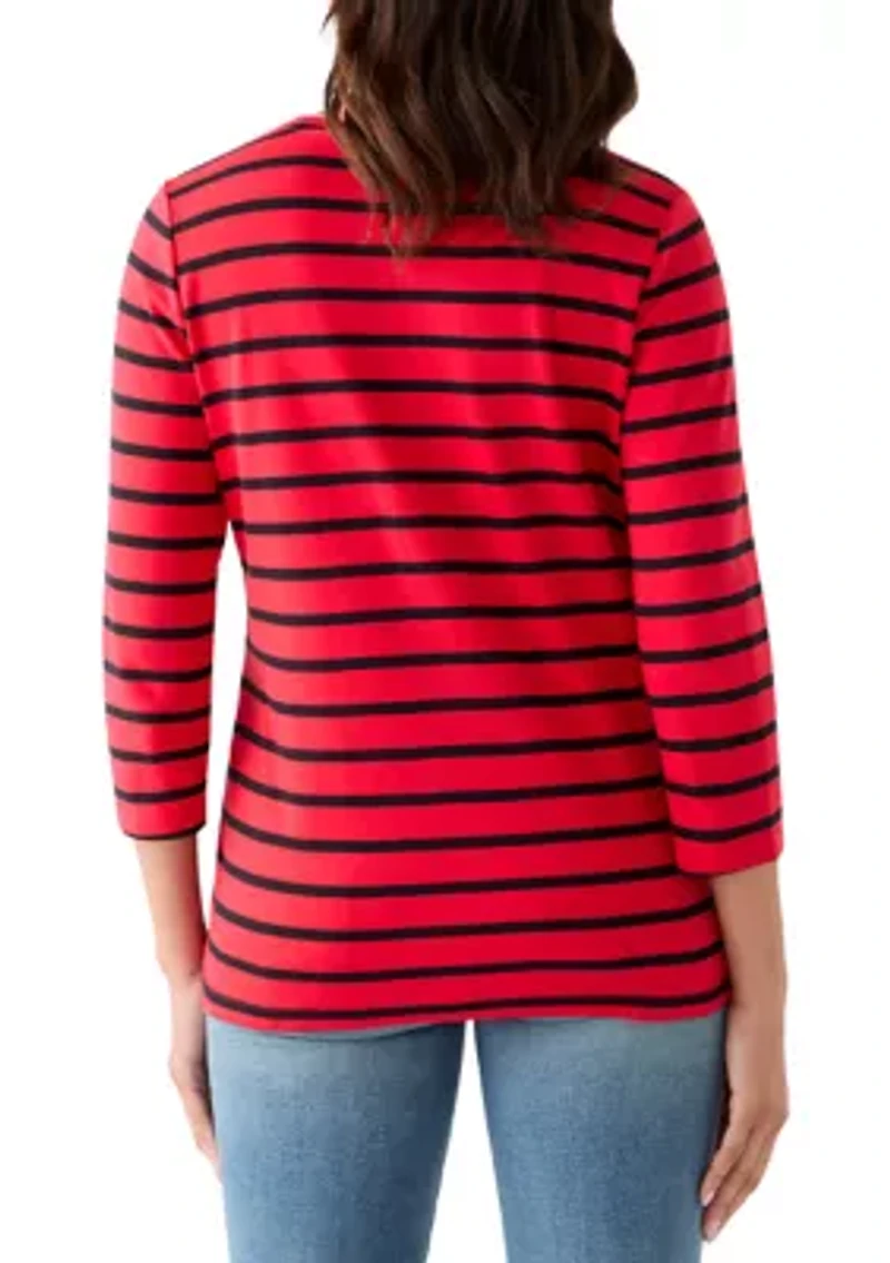 Women's 3/4 Sleeve Stripe Top