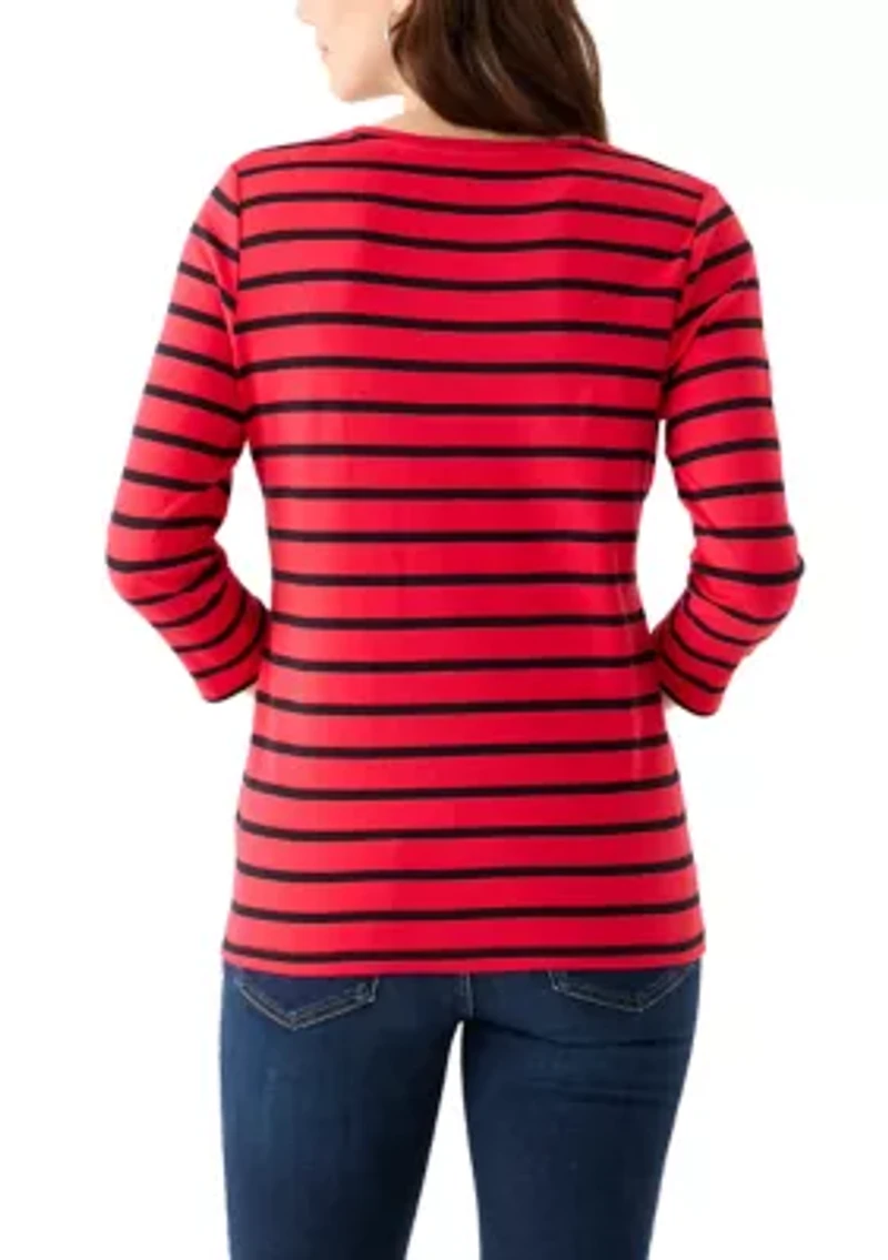 Women's 3/4 Sleeve Stripe Top