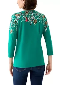 Women's 3/4 Quarter Crew Placement Print Top