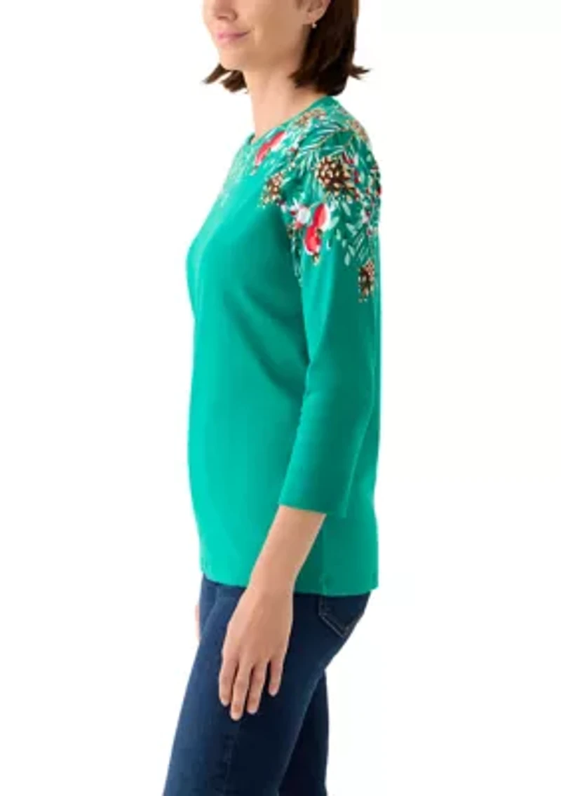 Women's 3/4 Quarter Crew Placement Print Top