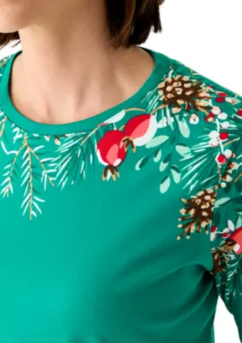 Women's 3/4 Quarter Crew Placement Print Top