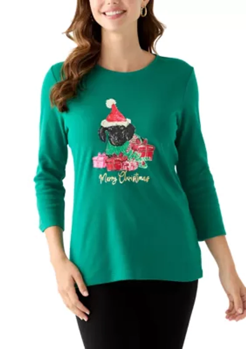 Women's 3/4 Sleeve Christmas Lights Graphic T-Shirt