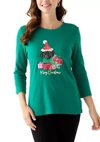Women's 3/4 Sleeve Christmas Lights Graphic T-Shirt