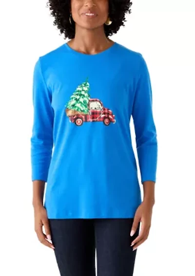 Women's 3/4 Sleeve Christmas Lights Graphic T-Shirt