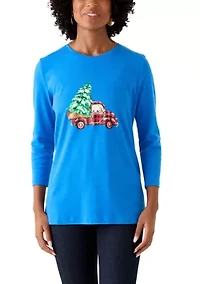 Women's 3/4 Sleeve Christmas Lights Graphic T-Shirt