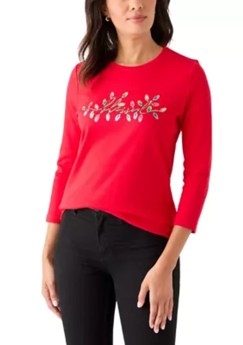Women's 3/4 Sleeve Christmas Lights Graphic T-Shirt