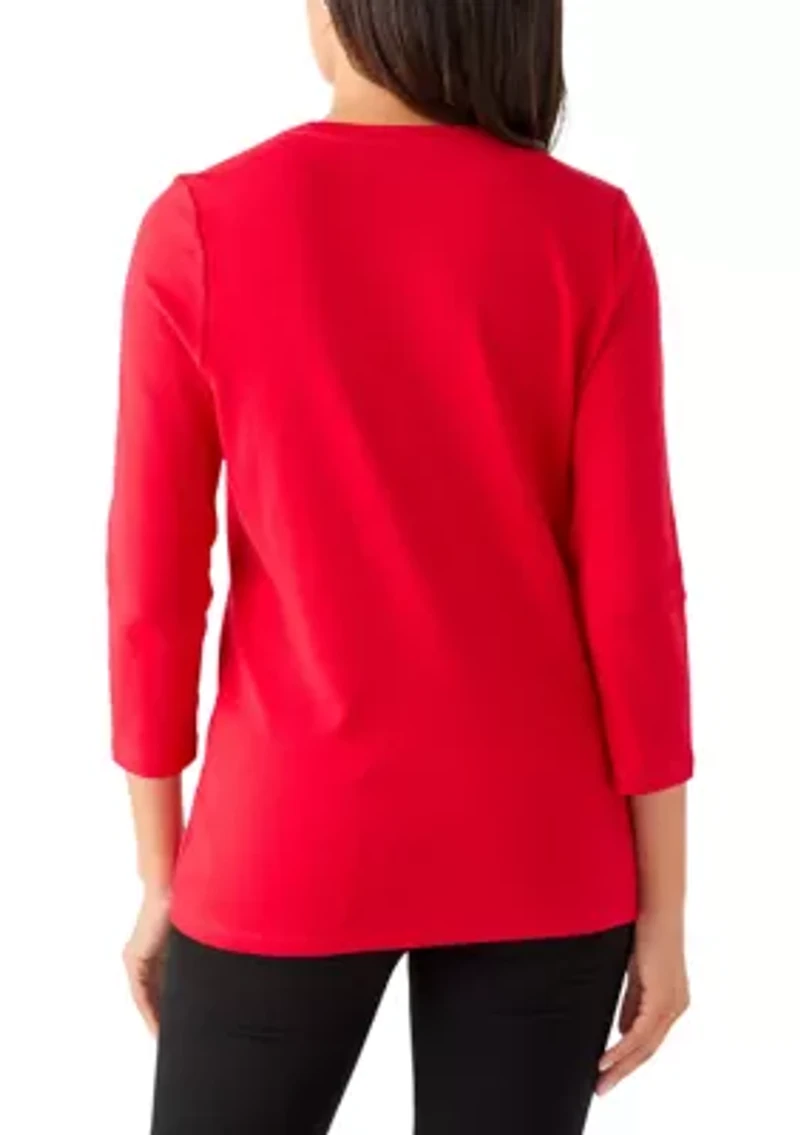 Women's 3/4 Sleeve Christmas Lights Graphic T-Shirt