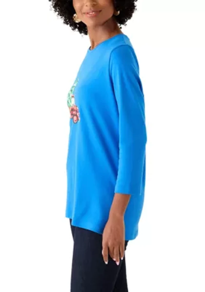 Women's 3/4 Sleeve Christmas Lights Graphic T-Shirt