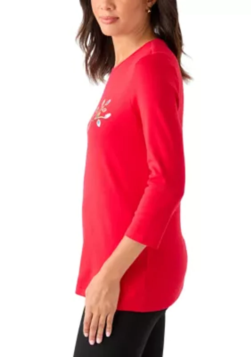 Women's 3/4 Sleeve Christmas Lights Graphic T-Shirt