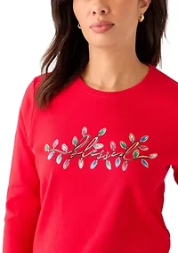 Women's 3/4 Sleeve Christmas Lights Graphic T-Shirt