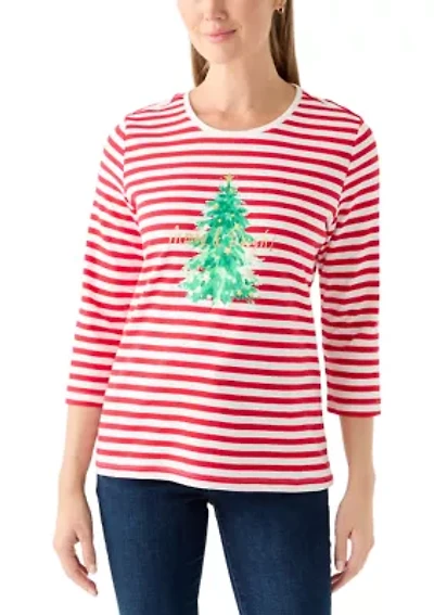 Women's 3/4 Sleeve Holiday Graphic T-Shirt