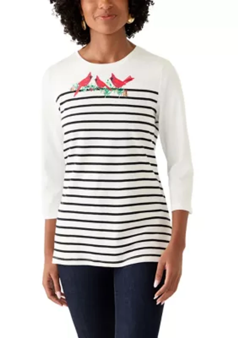 Women's Three-Quarter Sleeve Pieced Yoke Graphic T-Shirt