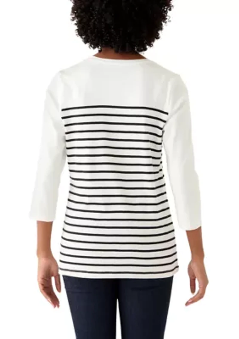 Women's Three-Quarter Sleeve Pieced Yoke Graphic T-Shirt