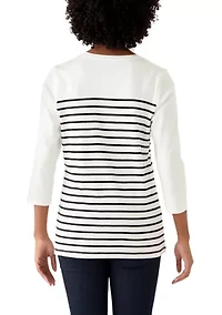 Women's Three-Quarter Sleeve Pieced Yoke Graphic T-Shirt