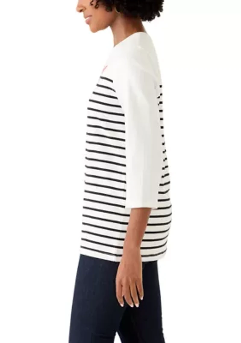 Women's Three-Quarter Sleeve Pieced Yoke Graphic T-Shirt