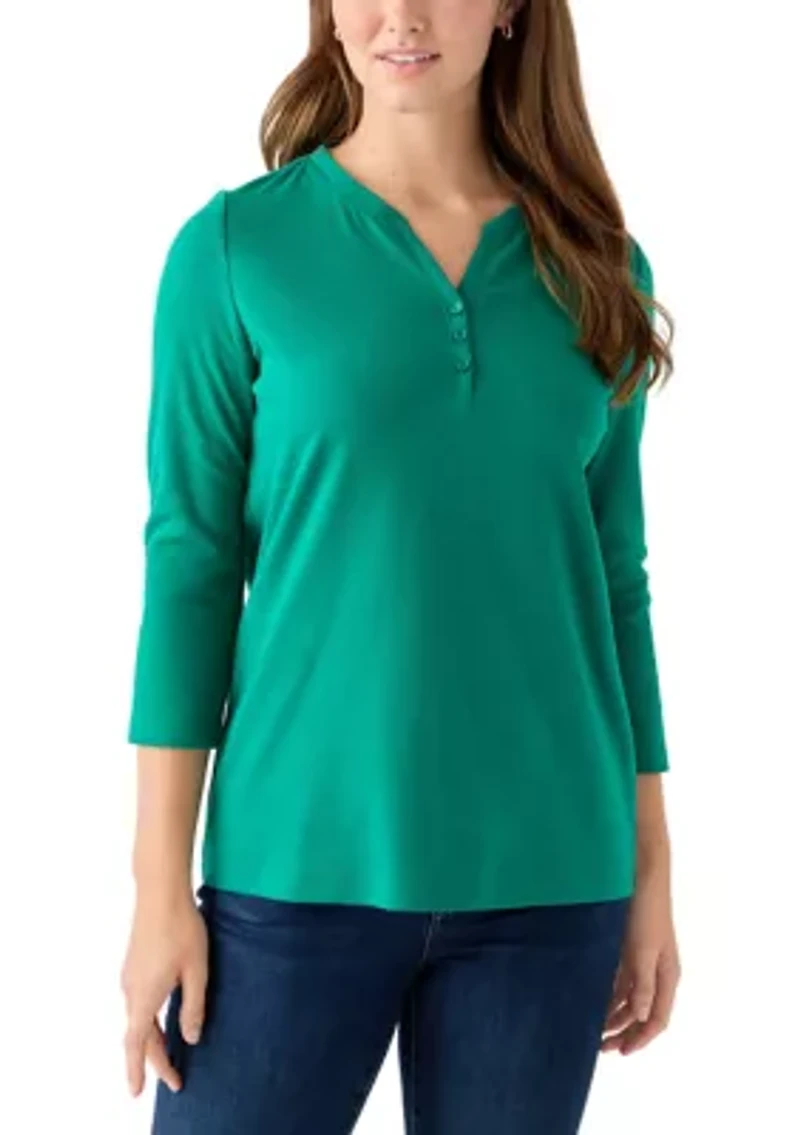 Women's Henley Solid Top