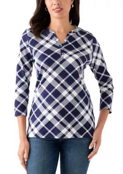 Women's 3/4 Sleeve Printed Henley Top