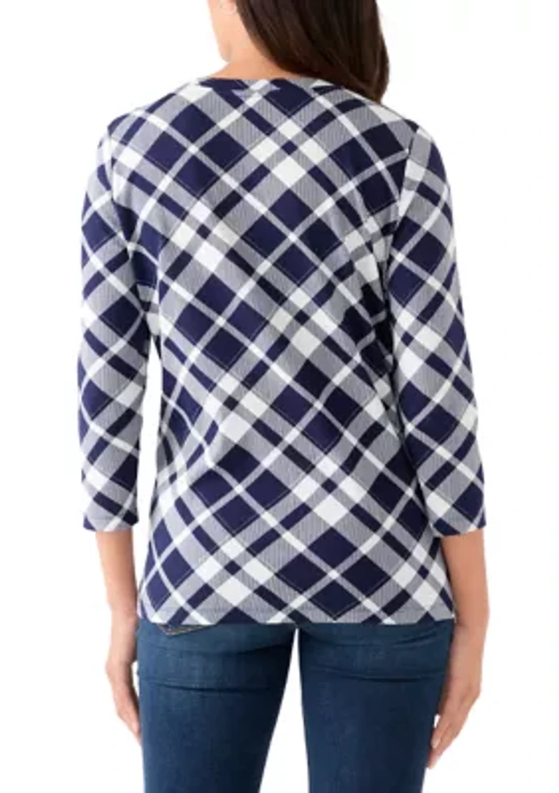 Women's 3/4 Sleeve Printed Henley Top