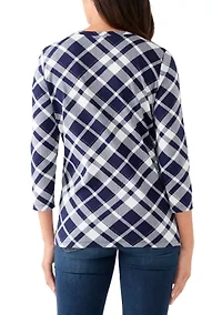 Women's 3/4 Sleeve Printed Henley Top