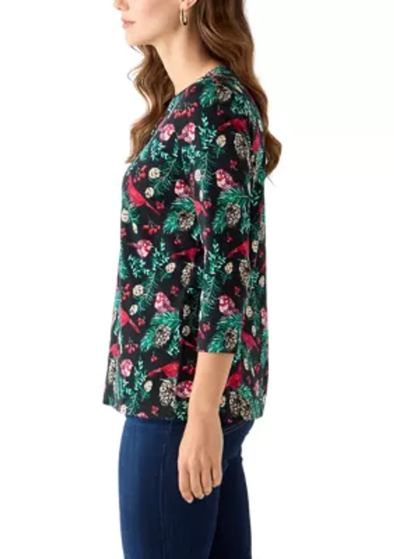 Women's 3/4 Sleeve Printed Henley Top