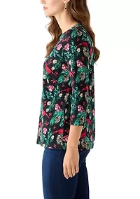 Women's 3/4 Sleeve Printed Henley Top