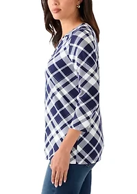 Women's 3/4 Sleeve Printed Henley Top