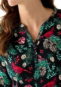 Women's 3/4 Sleeve Printed Henley Top