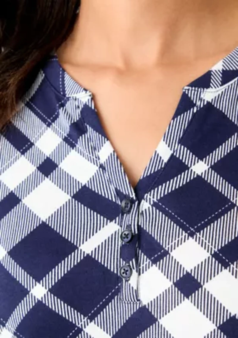 Women's 3/4 Sleeve Printed Henley Top