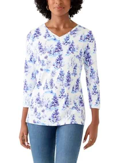 Women's 3/4 Sleeve V-Neck Printed T-Shirt