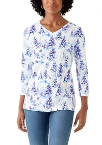 Women's 3/4 Sleeve V-Neck Printed T-Shirt