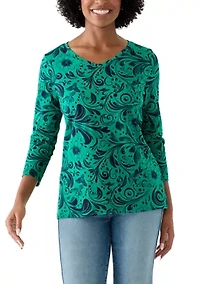 Women's 3/4 Sleeve V-Neck Printed T-Shirt
