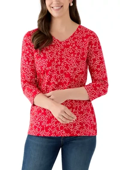 Women's 3/4 Sleeve V-Neck Printed T-Shirt