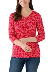 Women's 3/4 Sleeve V-Neck Printed T-Shirt