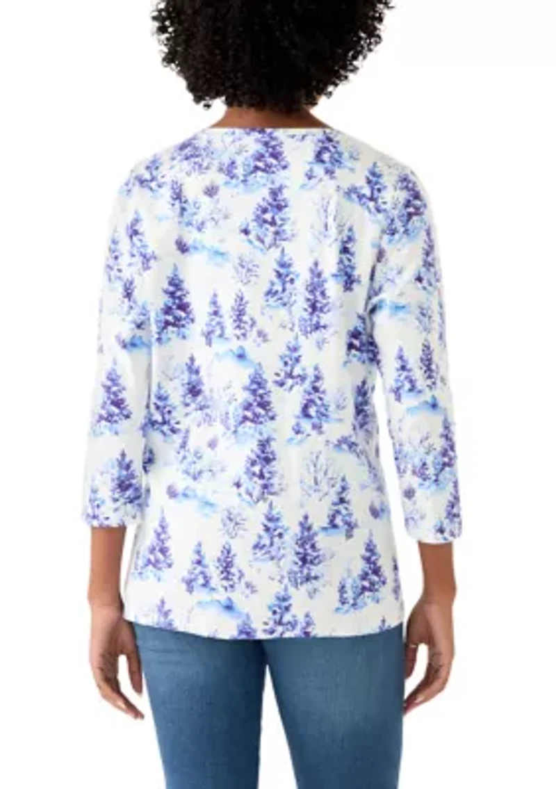 Women's 3/4 Sleeve V-Neck Printed T-Shirt