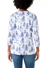 Women's 3/4 Sleeve V-Neck Printed T-Shirt